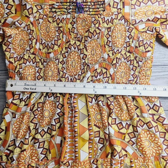 Me 2 Magic Anthropologie Sunburst Print Maxi Dress Puff Sleeve Lightweight‎ L - Picture 10 of 11